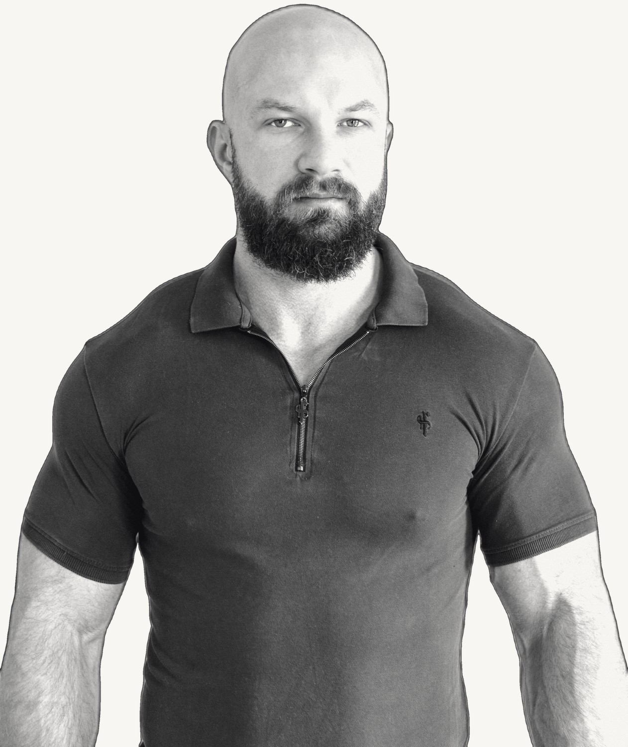 Black-and-white editorial portrait of Luke Czak